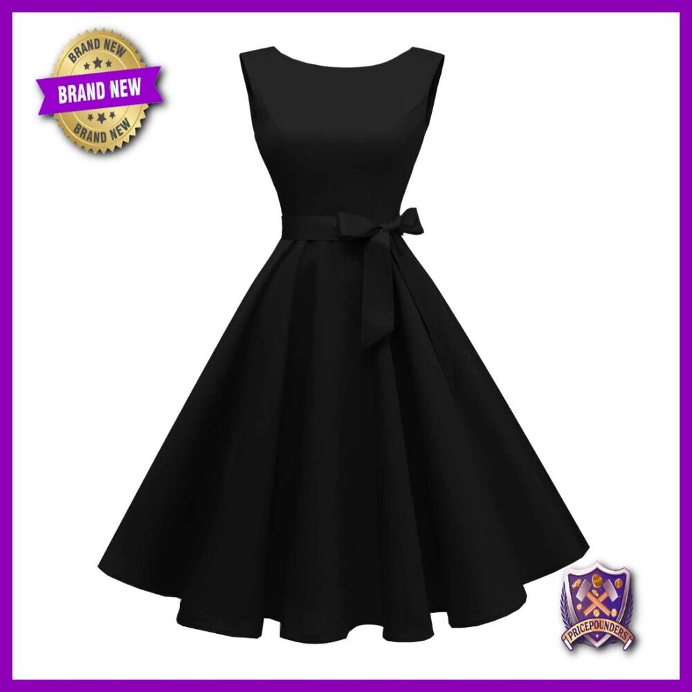 Vintage Boatneck Sleeveless Swing Cocktail Dress Elegant Retro Formal Wear